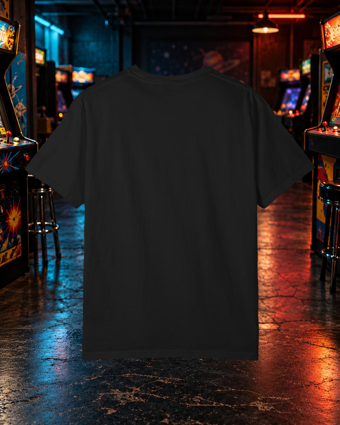Ready Player Done black Comfort Colors 1717 T-shirt, plain back view.